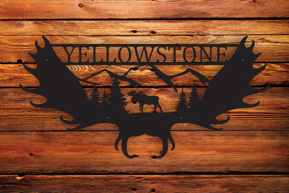 Moose Antler Yellowstone National Park Name Themed Steel Wall Art Sign - Northeast Country Store