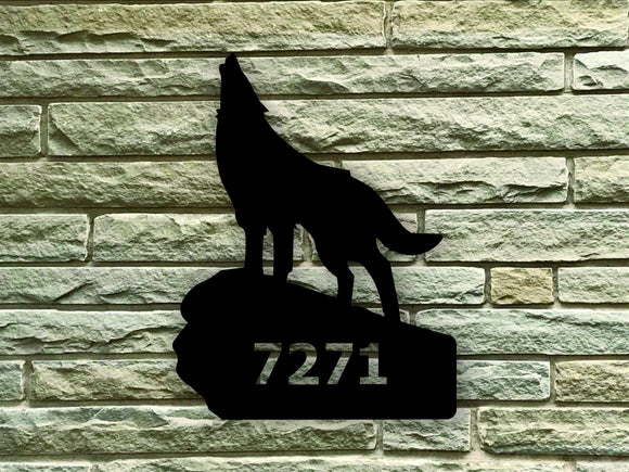 Wolf Themed Custom Address Steel House Sign - Northeast Country Store