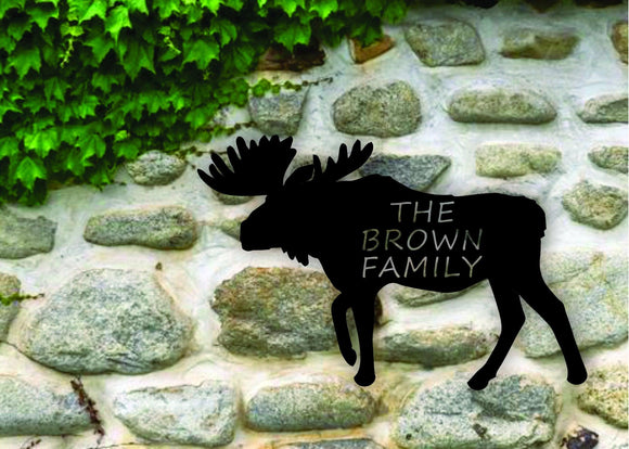 Moose Themed Custom Name Steel House Sign - Northeast Country Store