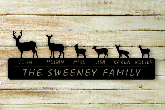 Deer 4-Fawn Family Custom Name Metal Wall Art Hanging - Northeast Country Store