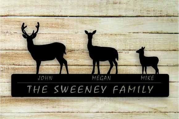 Deer 1-Fawn Family Custom Name Metal Wall Art Hanging - Northeast Country Store