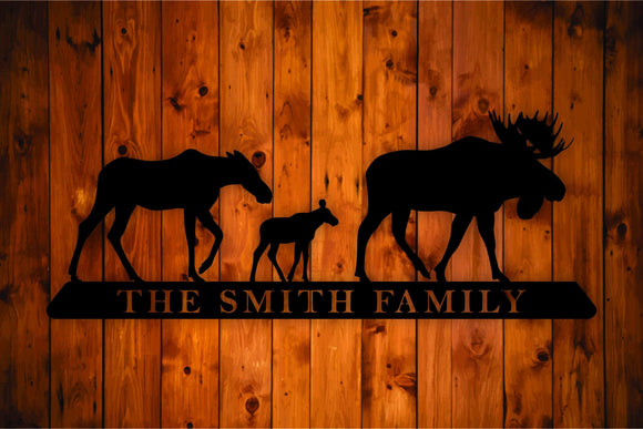 Personalized Family Name Moose Family Metal Wall Art Hanging - Northeast Country Store
