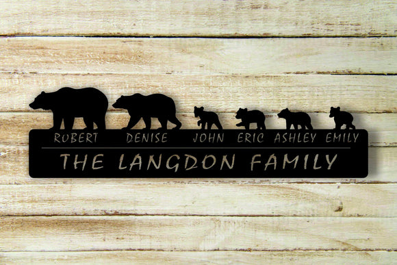 Bear 4-Cub Family Custom Name Metal Wall Art Hanging - Northeast Country Store