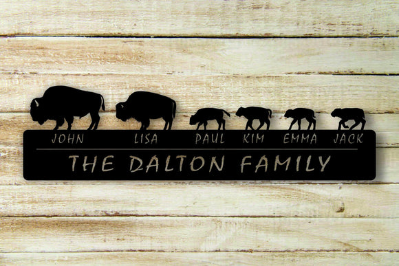 Buffalo 4-Calves Personalized Custom Family Name Metal Wall Art Hanging - Northeast Country Store