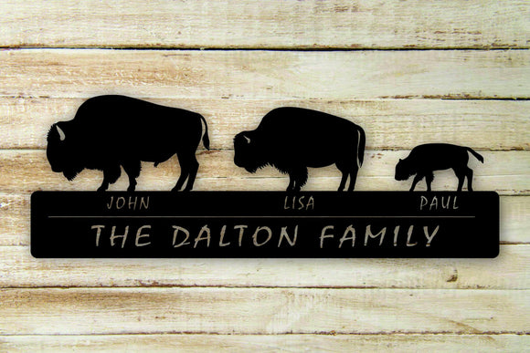 Buffalo 1-Calf Family Custom Name Metal Wall Art Hanging - Northeast Country Store