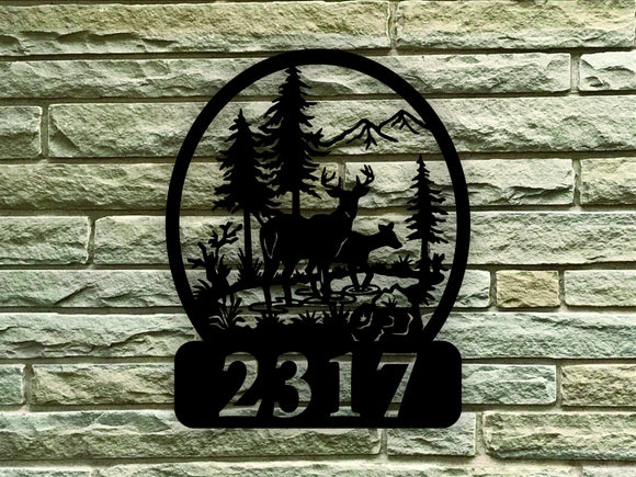 Deer Themed Oval Custom Address Steel House Sign - Northeast Country Store