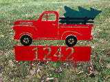 Seasonal Vintage Red Truck Custom Address Steel Yard Sign - Northeast Country Store