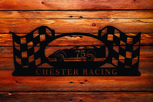 Personalized Dirt Late Model Checkered Flag Metal Wall Art Hanging - Northeast Country Store