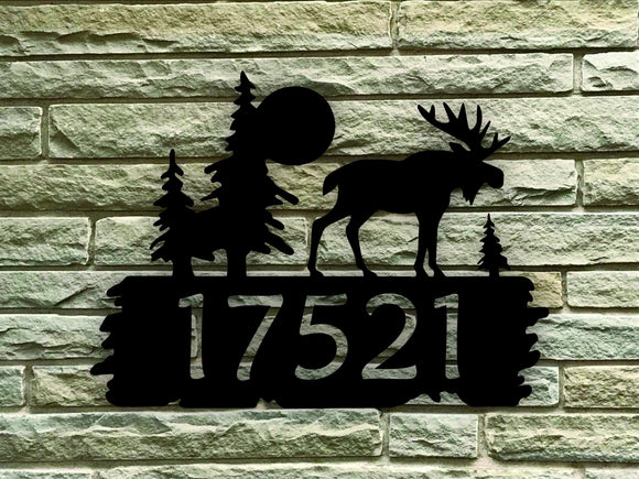 Rustic Moose Themed Custom Address Steel House Sign - Northeast Country Store