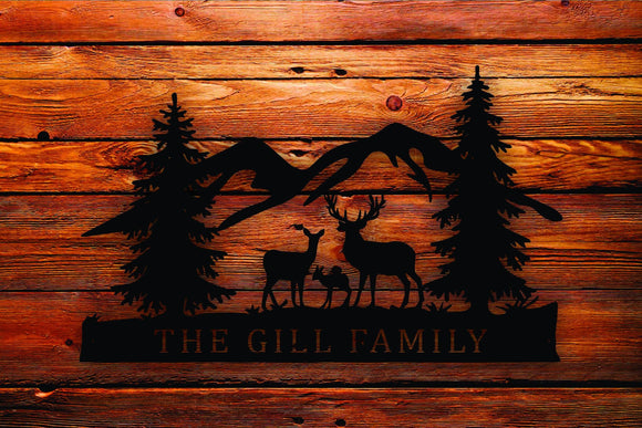 Deer Family Scene Themed Steel Wall Art Sign - Northeast Country Store