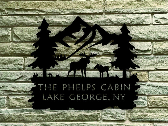 Moose Scene Themed Custom Number Steel House Sign - Northeast Country Store