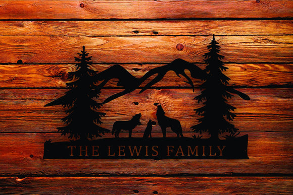 Wolf Custom Name Family Scene Themed Steel Wall Art Sign - Northeast Country Store