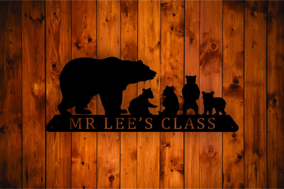 Personalized Bear Family Metal Wall Art Hanging (1 adult 4cubs) - Northeast Country Store
