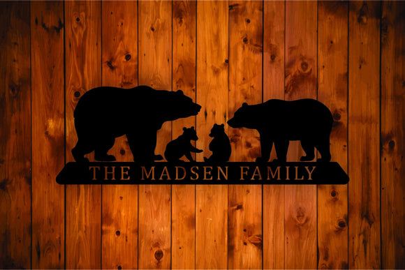 Personalized Bear Family Metal Wall Art Hanging (2 cubs) - Northeast Country Store