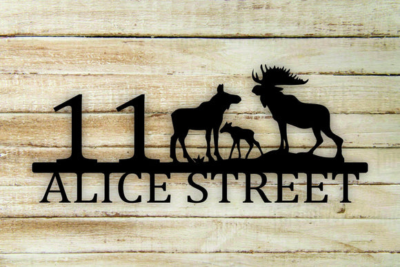 Moose Family Custom Address House Number Themed Steel Wall Art Sign - Northeast Country Store