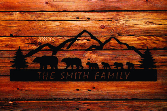 Personalized Family Name Large Bear Family Metal Wall Art Hanging - Northeast Country Store