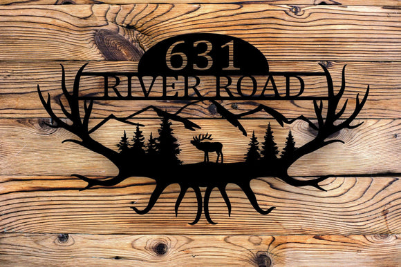 Elk Antler Personalized Custom Address House Number Cabin Steel Wall Art Sign - Northeast Country Store