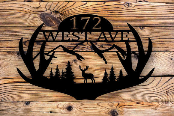 Deer Antler Personalized Custom Address House Number Cabin Steel Wall Art Sign - Northeast Country Store