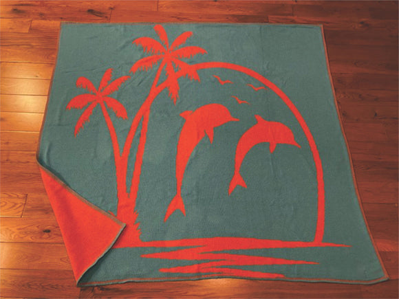 Dolphin Ocean Life Reversible Cotton/Polyester Throw Blanket