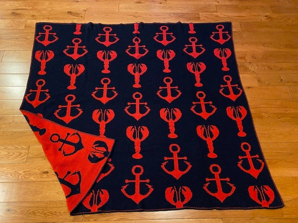 Lobster Anchor Nautical Cotton/Polyester Throw Blanket
