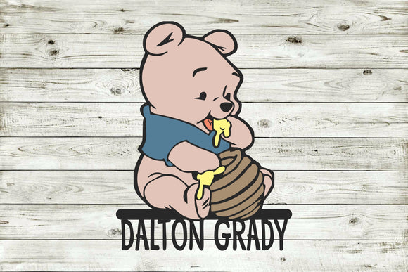 Personalized Baby Pooh Bear Metal Wall Art - Handcrafted Nursery Decor with Custom Name
