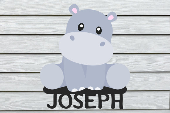 Personalized Baby Hippo Metal Wall Art - Handcrafted Nursery Decor with Custom Name