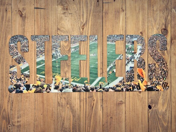 Pittsburgh Steelers Text Metal Sign Wall Art - NFL Football Team Decor