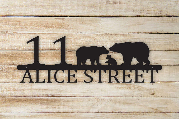 Bear Family Custom Address House Number Themed Steel Wall Art Sign - Northeast Country Store