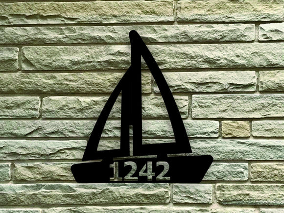 Sailboat Themed Custom Address Steel House Sign - Northeast Country Store