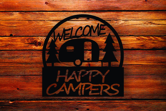 Welcome Happy Campers Sign Metal Wall Art Hanging - Northeast Country Store