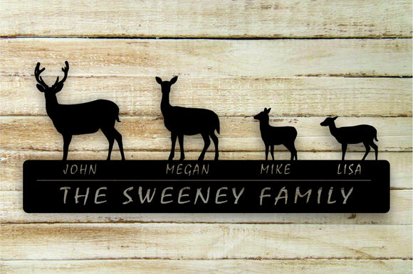 Deer 2-Fawn Family Custom Name Metal Wall Art Hanging - Northeast Country Store