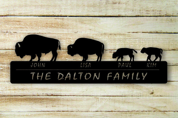 Buffalo 2-Calves Family Custom Name Metal Wall Art Hanging - Northeast Country Store
