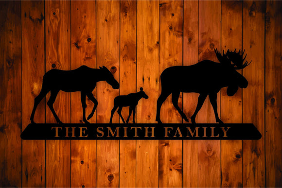Personalized Moose Family Metal Wall Art Hanging - Northeast Country Store