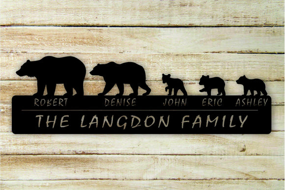 Bear 3-Cub Personalized Custom Family Name Metal Wall Art Hanging - Northeast Country Store