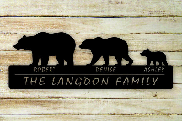 Bear 1-Cub Personalized Custom Family Name Metal Wall Art Hanging - Northeast Country Store