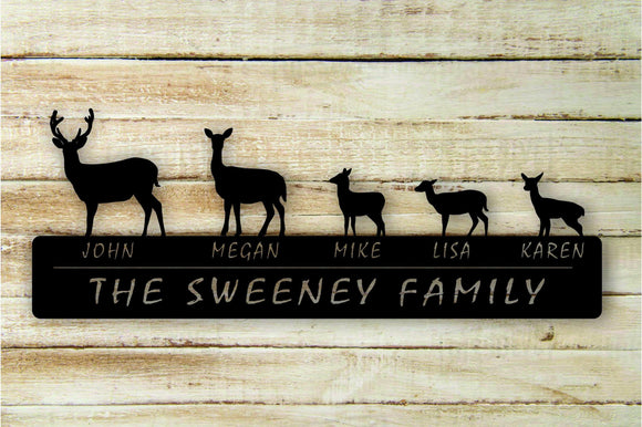 Deer 3-Fawn Family Custom Name Metal Wall Art Hanging - Northeast Country Store