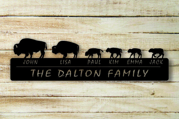 Buffalo 4-Calves Family Custom Name Metal Wall Art Hanging - Northeast Country Store