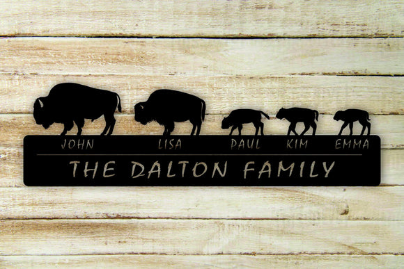 Buffalo 3-Calves Family Custom Name Metal Wall Art Hanging - Northeast Country Store