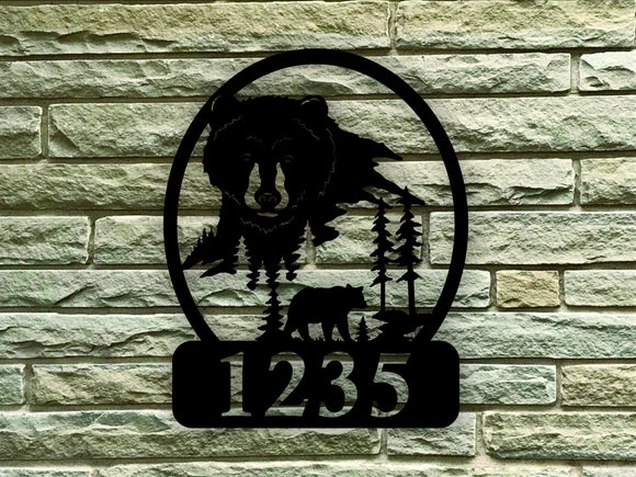 Bear Themed Oval Custom Address Steel House Sign - Northeast Country Store