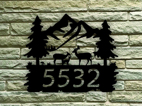 Deer Scene Themed Custom Number Steel House Sign - Northeast Country Store