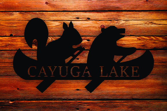 Personalized Squirrel and Bear Canoe Metal Wall Art Hanging - Northeast Country Store