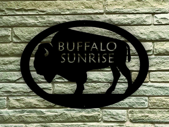 Oval Buffalo Themed Custom Name Steel House Sign - Northeast Country Store