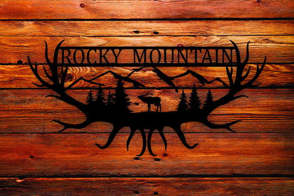 Elk Antler Rocky Mountain National Park Name Themed Steel Wall Art Sign - Northeast Country Store
