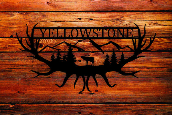 Elk Antler Yellowstone National Park Name Themed Steel Wall Art Sign - Northeast Country Store