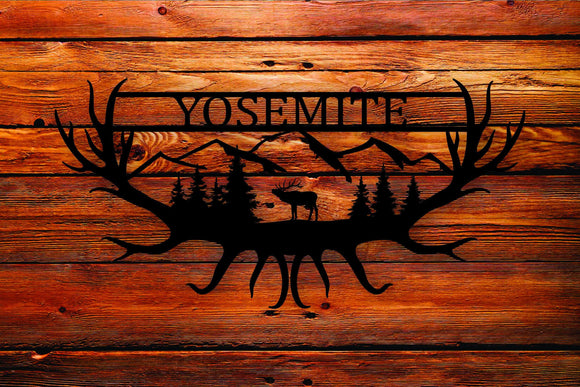 Elk Antler Yosemite National Park Name Themed Steel Wall Art Sign - Northeast Country Store