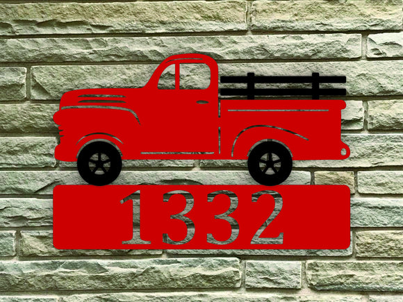 Vintage Red Truck Custom Address Steel House Sign - Northeast Country Store