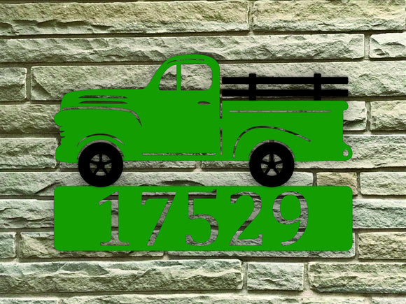 Vintage Green Truck Custom Address Steel House Sign - Northeast Country Store