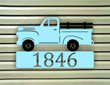 Vintage Blue Truck Custom Address Steel House Sign - Northeast Country Store