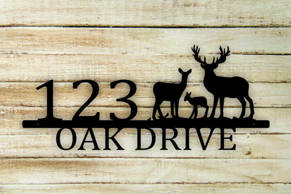Deer Family Custom Address House Number Themed Steel Wall Art Sign - Northeast Country Store