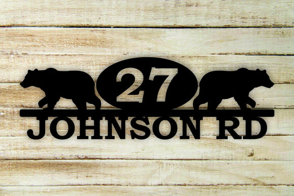 Bear Custom Address House Number Themed Steel Wall Art Sign - Northeast Country Store